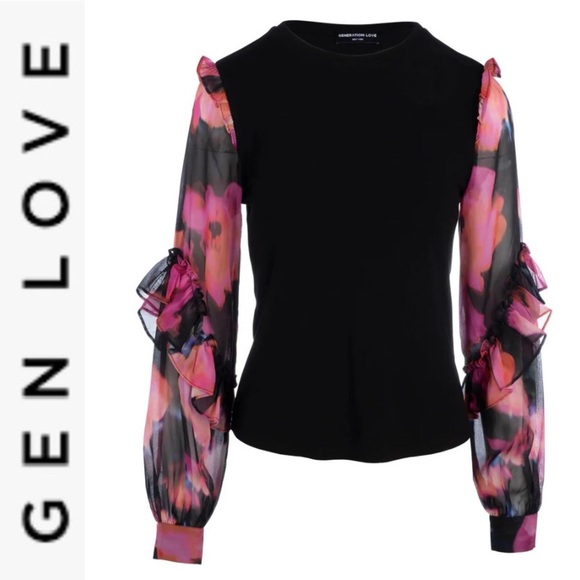 Generation Love Tops - Like New Generation Love Joni Floral Sleeve Silk Top xs